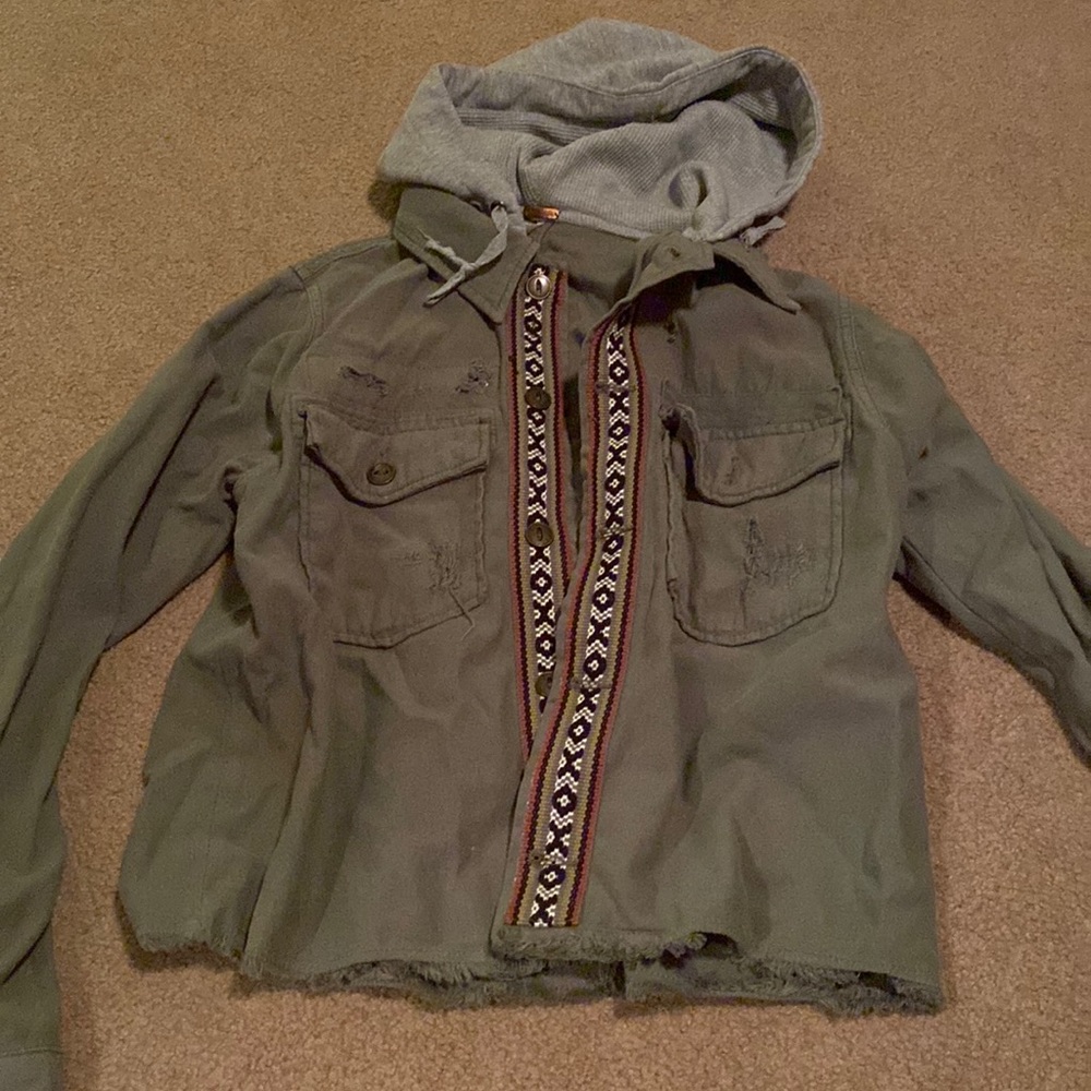 Free people army green jacket with Navajo detailing size small